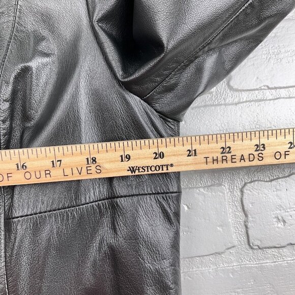 Preston & York Jacket Women Medium Petite Black Leather Y2K Classic‎ Coat VTG - Picture 10 of 14